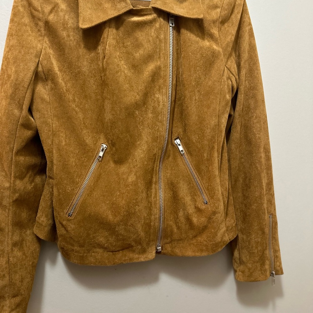 Promesa Tan Leather Moto Jacket Asymmetrical Zipper Cropped